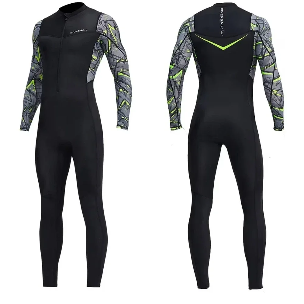 Dive & Sail Mens Full Body Rash Guard Wetsuit Skin Black Green Large LS-18821